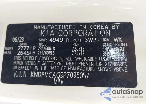2023 Kia Sportage Hybrid Ex z USA, uszkodzony, nr VIN KNDPVCAG9P7095057